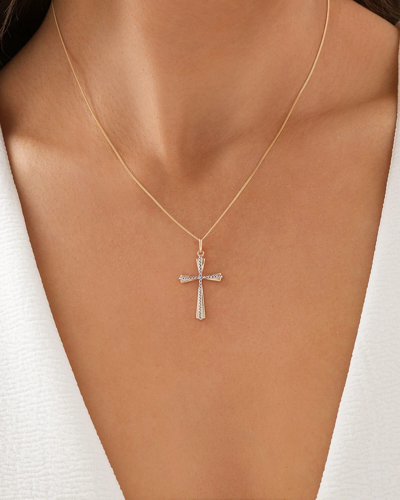 Cross Pendant in 10kt Yellow & White Gold