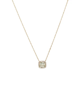 Halo Necklace with Green Amethyst & 0.15 Carat TW of Diamonds in 10kt Yellow Gold