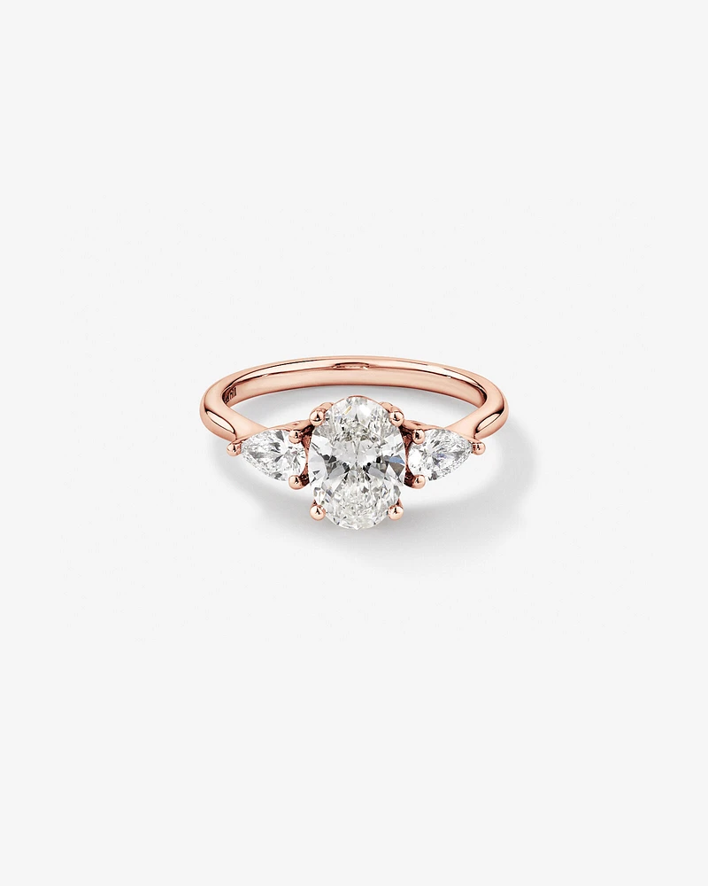 1.65 Carat TW Three Stone Oval and Pear Shaped Laboratory-Grown Diamond Engagement Ring in 14kt White Gold