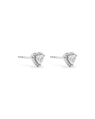 Heart Shape Cubic Zirconia Halo Stud Earrings in Sterling Silver