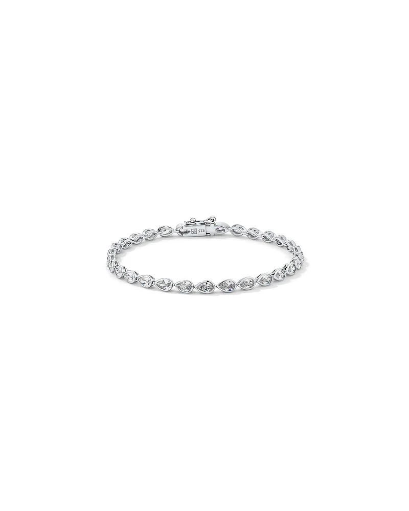 Bracelet Tennis en Zircon Cubique en Forme de Poire Serties en Chaton en Argent Sterling