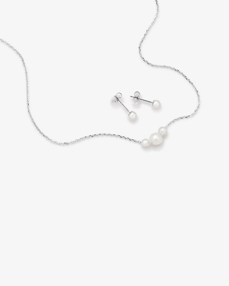 Cultured Freshwater Pearl Stud Earring and Necklace Set in Sterling Silver