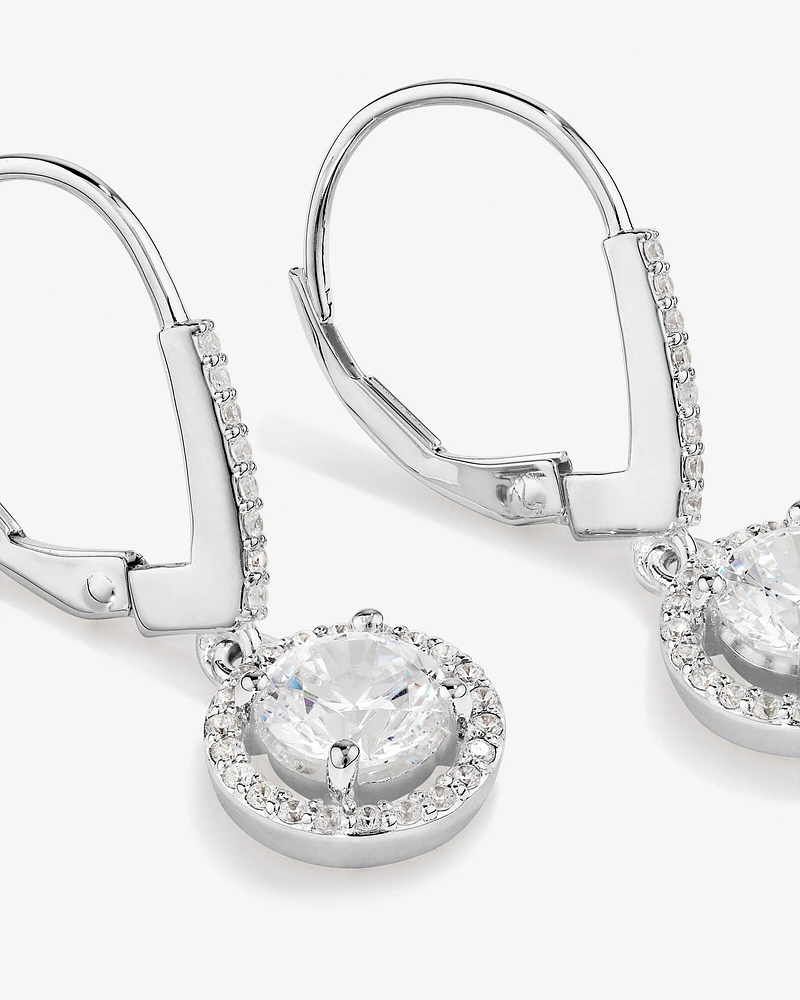 Halo Drop Earrings with Cubic Zirconia in Sterling Silver