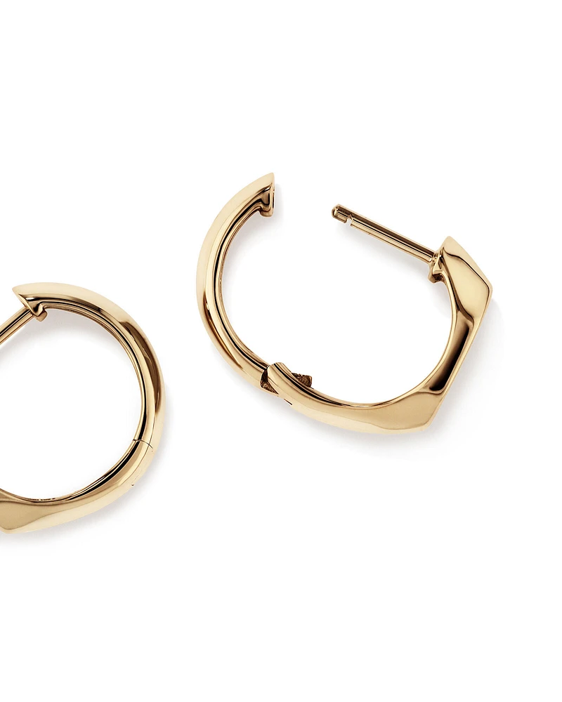 Diamond Star Accent Signet Huggie Hoop Earrings in 10kt Yellow Gold