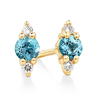 London Blue Topaz and Diamond Stud Earrings in 10kt Yellow Gold