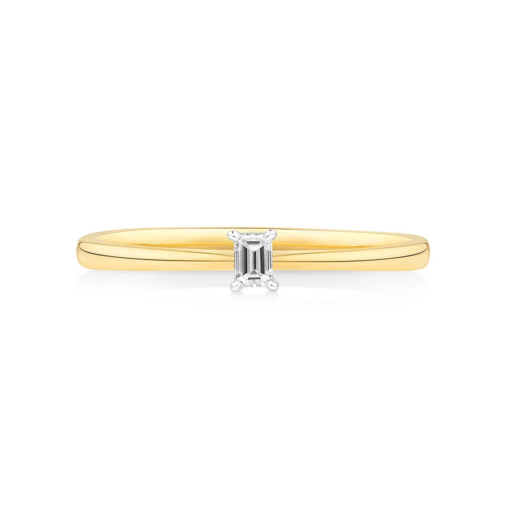 Emerald Cut Diamond Solitaire Promise Ring in 10kt Yellow and White Gold