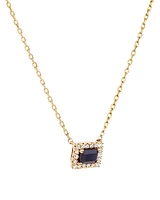 Emerald Cut Blue Sapphire Gemstone and 0.05 Carat TW Diamond Halo Necklace in 10kt Yellow Gold