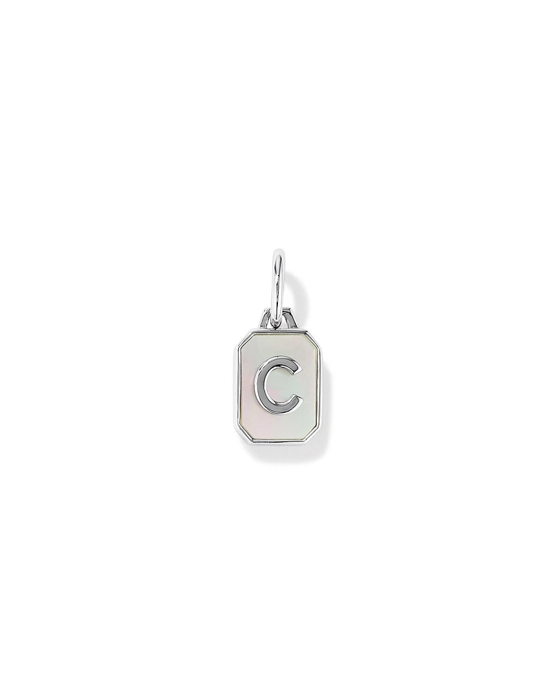 Letter F Mother of Pearl Initial Pendant in Sterling Silver