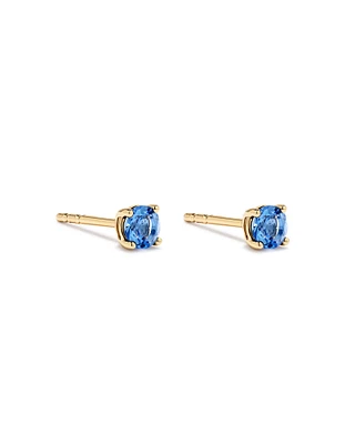 Round Blue Tanzanite  Simulant Birthstone Stud Earrings in 10kt Yellow Gold