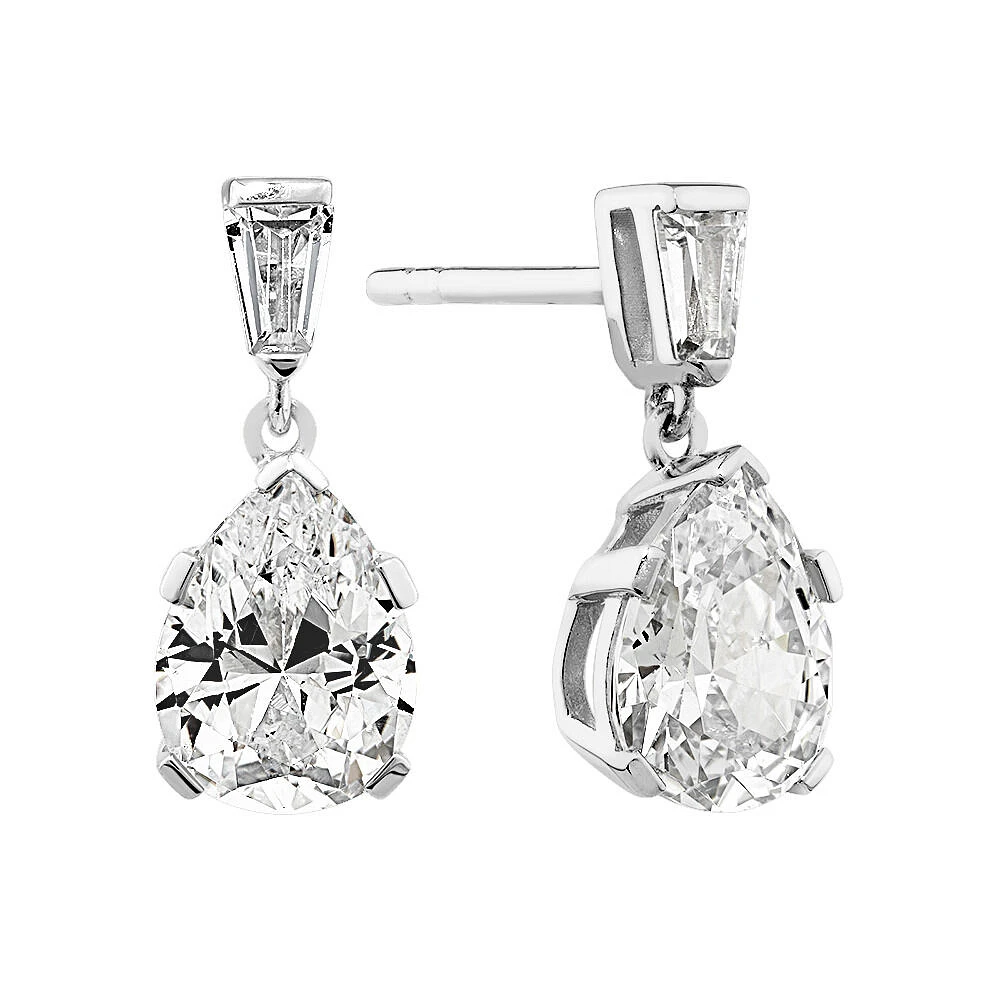 Pear Shape Cubic Zirconia Drop Stud Earrings in Sterling Silver