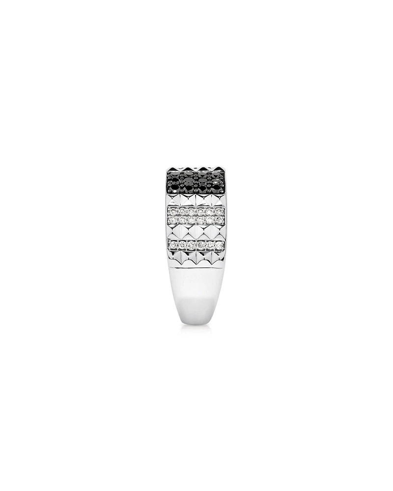 1.00 Carat TW Black and White Diamond Studded Men's Ring in Sterling Silver