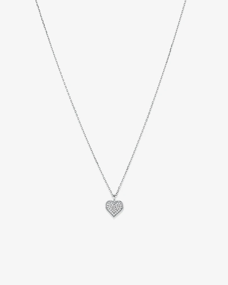 Cubic Zirconia Closed Heart Pendant Necklace in Sterling Silver