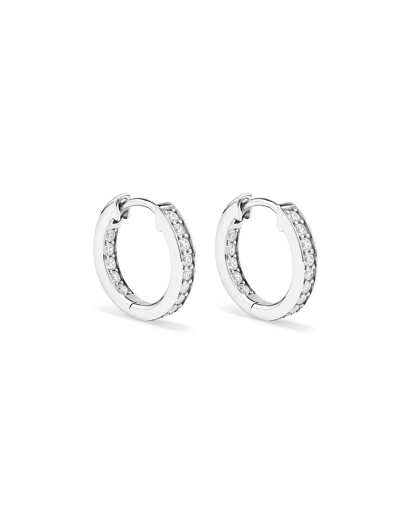 15mm Cubic Zirconia Huggie Hoop Earrings in Sterling Silver