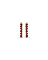 Ruby Huggie Hoop Earrings in 10kt Yellow Gold