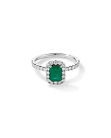 Emerald Cut Green Emerald Gemstone and 0.60 Carat TW Diamond Halo Ring in 14kt White Gold