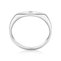 Diamond Star Accent Narrow Signet Ring Sterling Silver