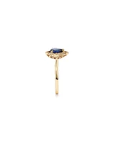 Pear Cut Created Sapphire and Diamond Halo Ring in 10kt Yellow Gold