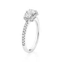 Sir Michael Hill Designer Three Stone Halo Engagement Ring with 1.07 Carat TW of Diamonds in 18kt White Gold