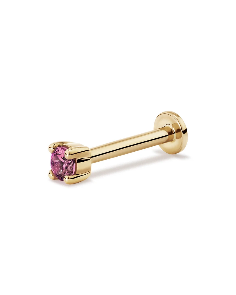 Pink Sapphire Gemstone Flat Back Helix Single Stud Earring in 10kt Yellow Gold