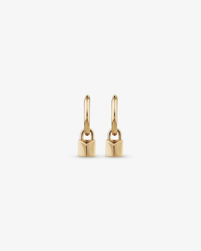 Signature Lock Hoop Huggie Earrings in 10kt Yellow Gold