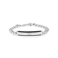 Men's Silver 21CM Curb ID Bracelet with 0.33 Carat TW of Black Diamonds