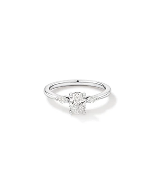 0.77 Carat TW Three Stone Oval and Marquise Cut Hidden Halo Engagement Ring in Platinum