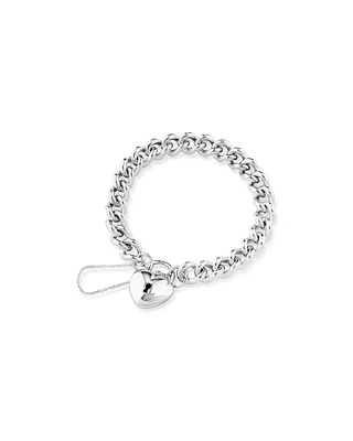 19cm (7.5") Heart Padlock Curb Bracelet in Sterling Silver