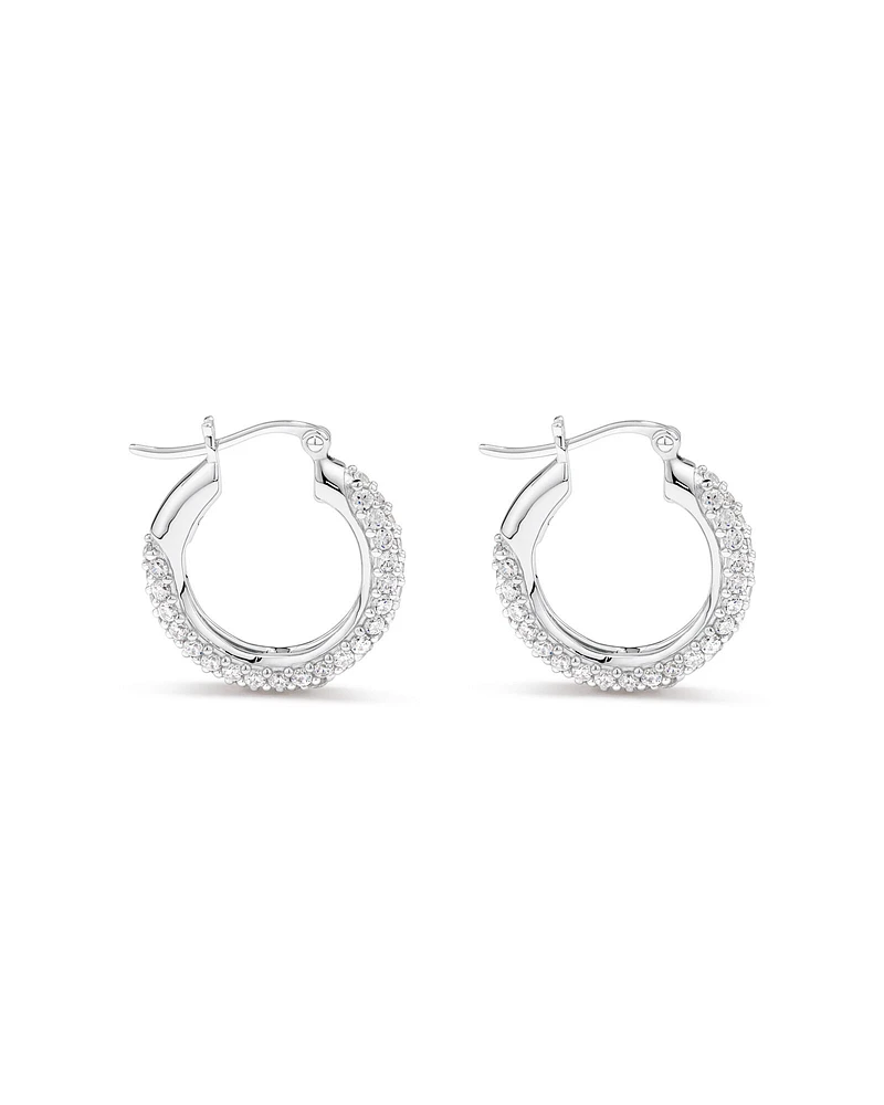 Pavé Cubic Zirconia Small Hoop Earrings in Sterling Silver