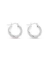 Pavé Cubic Zirconia Small Hoop Earrings in Sterling Silver