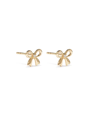 Cubic Zirconia Bow Stud Earrings in 10kt Yellow Gold