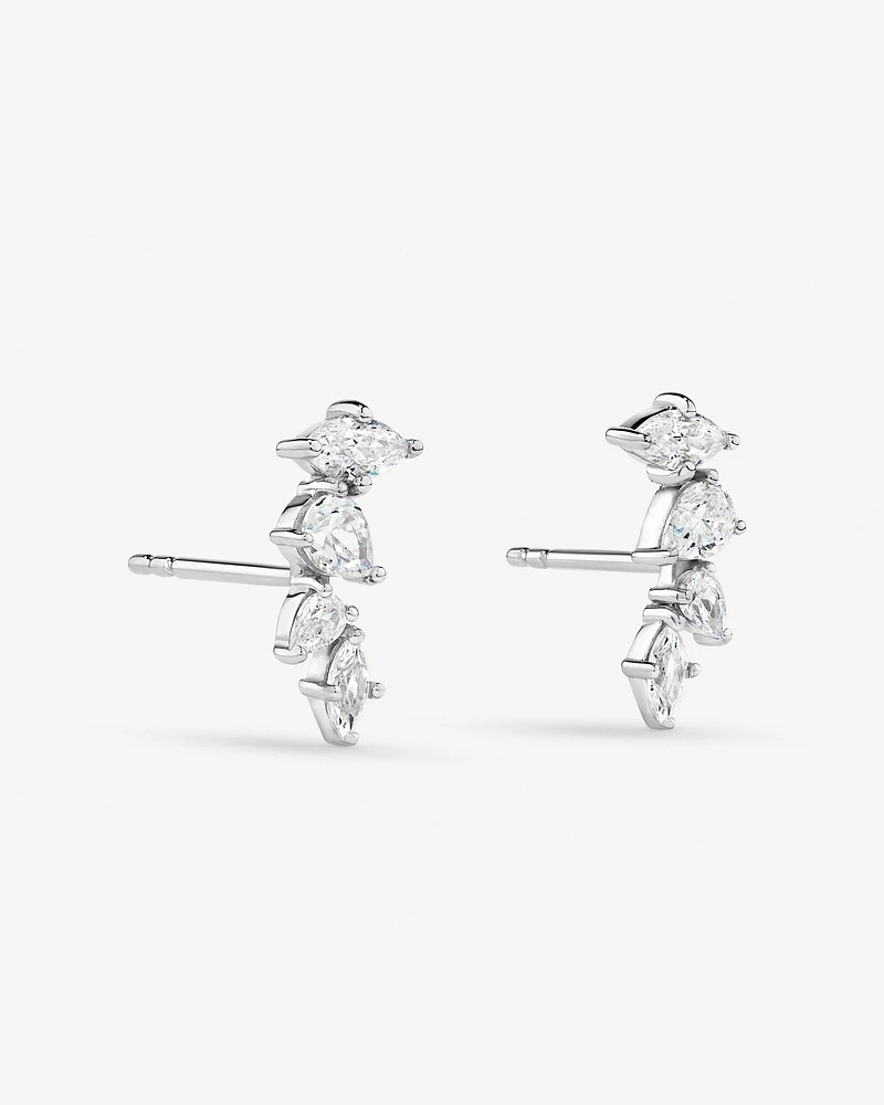 Cubic Zirconia Vine Stud Earrings in Sterling Silver