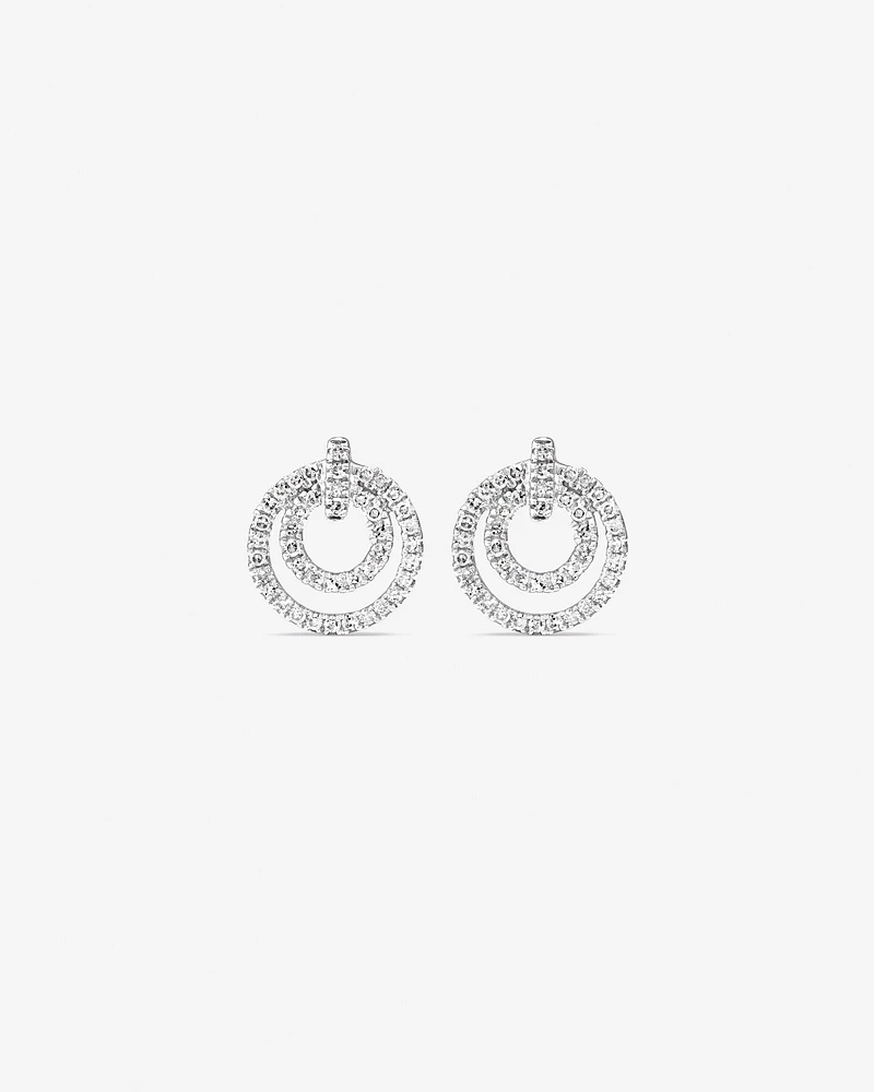 Fine Double Circle Diamond Stud Earrings in Sterling Silver