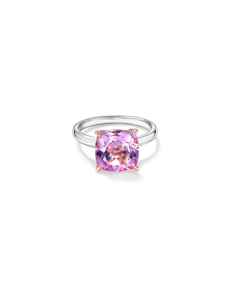 Bague en argent sterling et en or rose 10 K avec améthyste rose