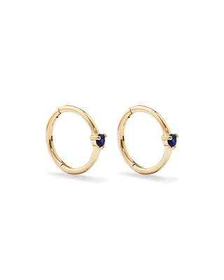 Blue Sapphire Gemstone Accent Sleeper Earrings in 10kt Yellow Gold