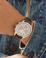Men's Chronograph Watch in Stainless Steel & Brown Leather