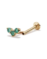 Green Emerald Gemstone Trio Flat Back Helix Single Stud Earring in 10kt Yellow Gold