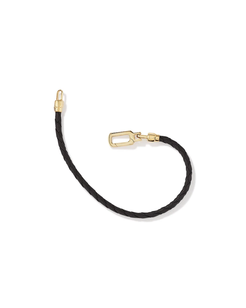 Men's Black Leather Braided Bracelet with 10kt Yellow Gold