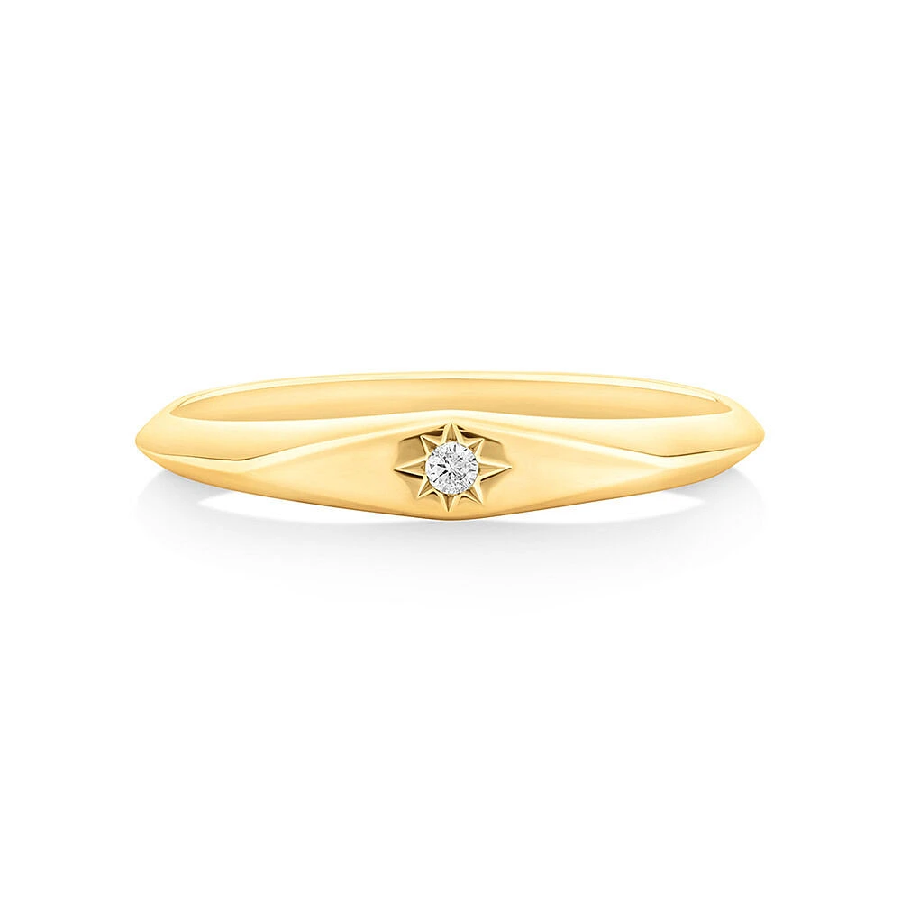 Diamond Star Accent Narrow Signet Ring in 10kt Yellow Gold