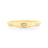 Diamond Star Accent Narrow Signet Ring in 10kt Yellow Gold