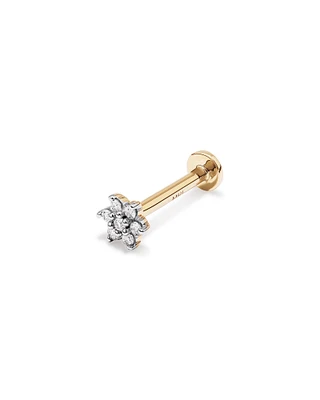 Diamond Flower Flat Back Helix Stud Earring in 10kt Yellow Gold