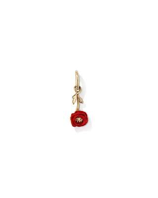 Pendentif coquelicot émaillé rouge 14 mm en or jaune 10 carats