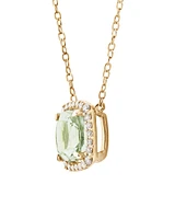 Halo Necklace with Green Amethyst & 0.15 Carat TW of Diamonds in 10kt Yellow Gold