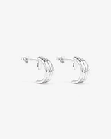 Hammered Half Hoop Dome Stud Earrings in Sterling Silver