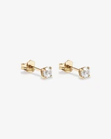 Round Created White Sapphire Birthstone Stud Earrings in 10kt Yellow Gold