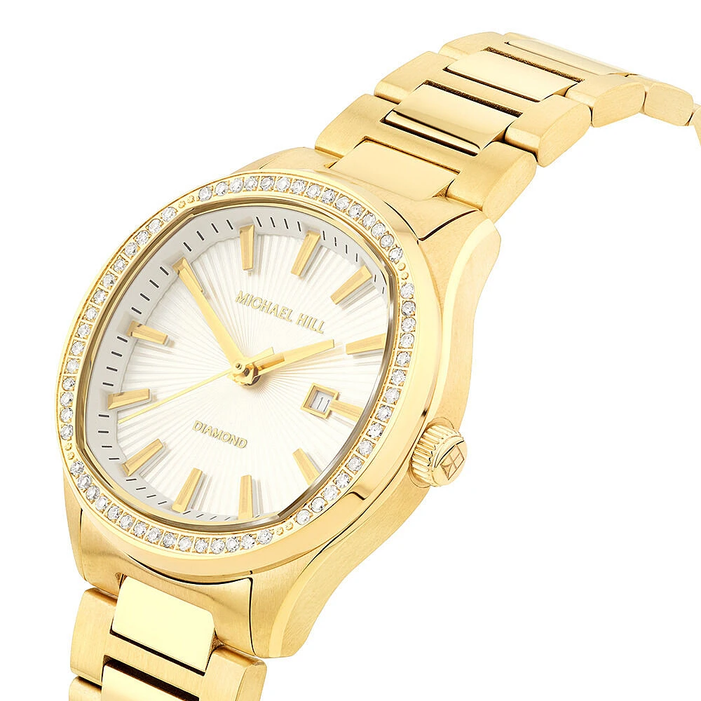 Ladies 0.40 Carat TW Diamond Quartz Watch in Yellow Gold Tone Stainless Steel