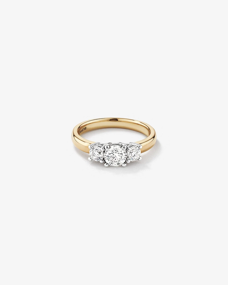 1.00 Carat TW Three Stone Round Brilliant Diamond Engagement Ring in 14kt Yellow and White Gold