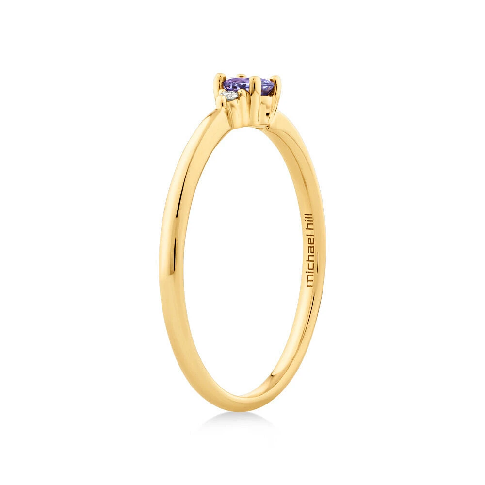 3 Stone Ring with Tanzanite & Diamonds in 10kt Yellow Gold