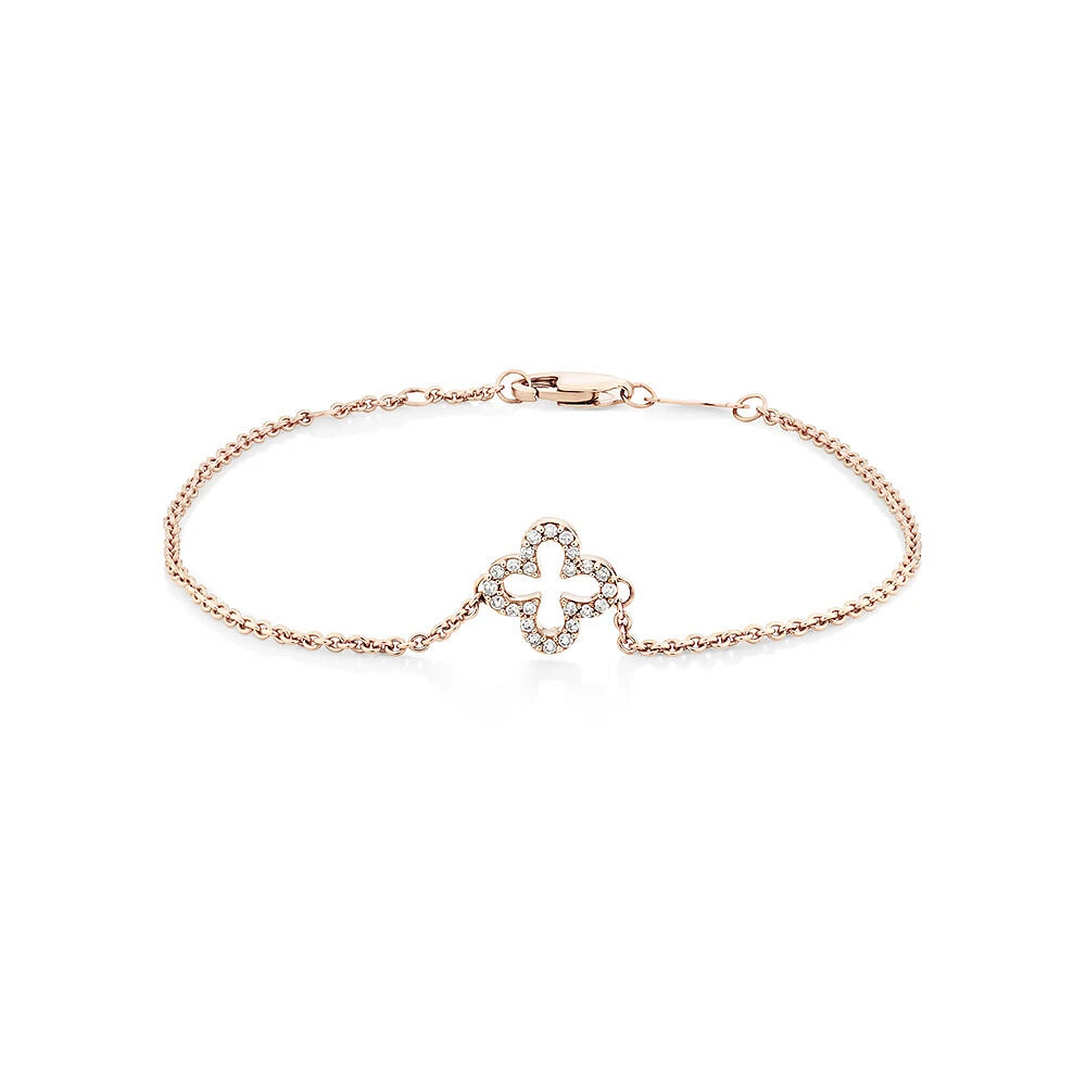 19cm (7") Clover Bracelet with 0.12 Carat TW of Diamonds in 10kt Rose Gold