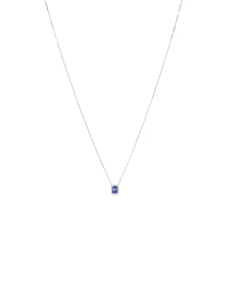 Emerald Cut Blue Tanzanite and 0.17 Carat TW Diamond Halo Pendant in 14kt White Gold