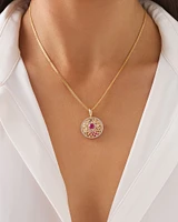 Round Enhancer Pendant with Ruby & 0.20 Carat TW of Diamonds in 10kt Yellow Gold